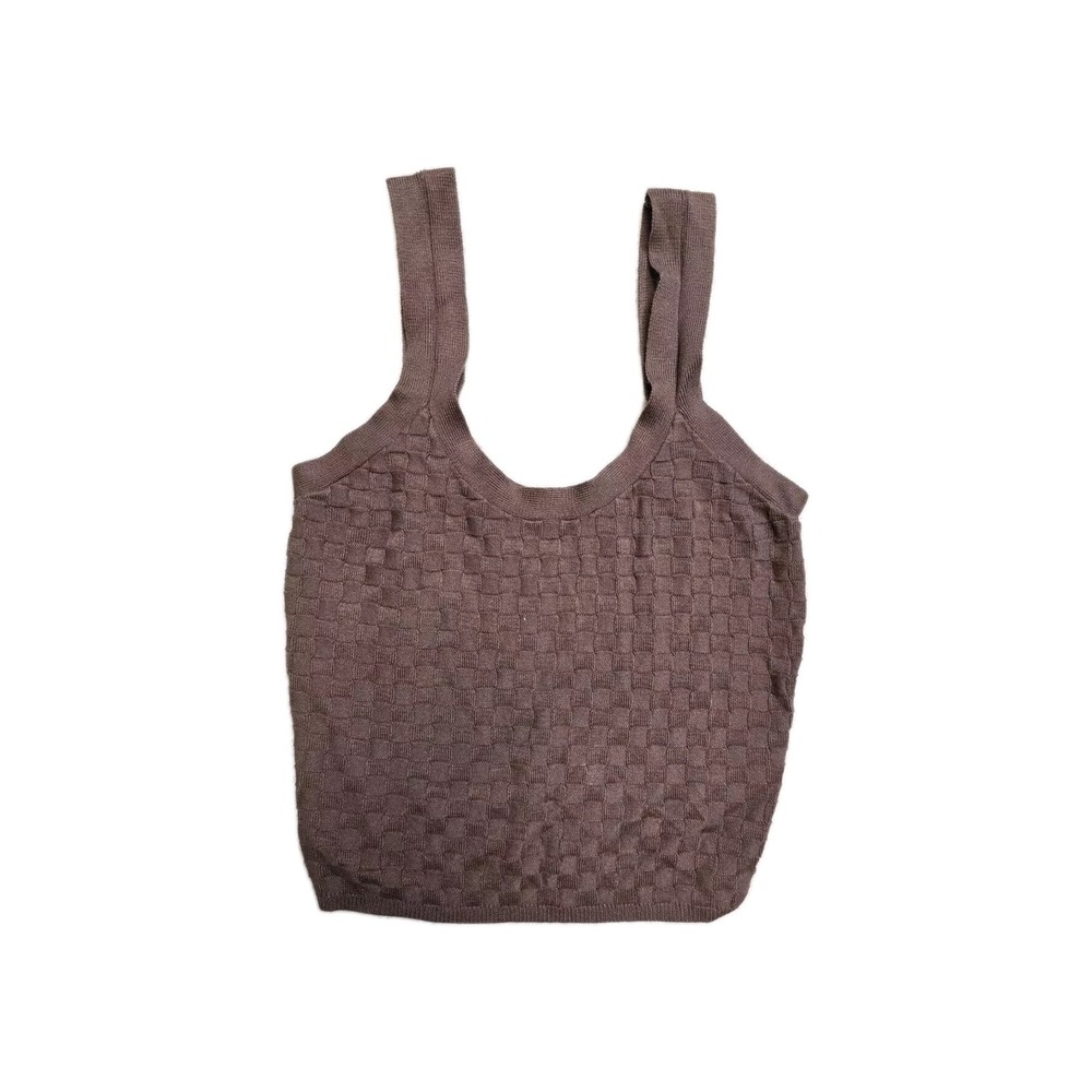 ABERCROMBIE & FITCH A&F Stretch Scoop Neck Sleeveless Brown Checkered Tank Top S - Picture 1 of 3